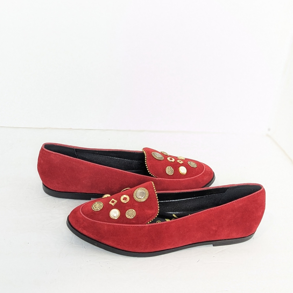 Vintage 80-90s red suede flats - Picture 1 of 16